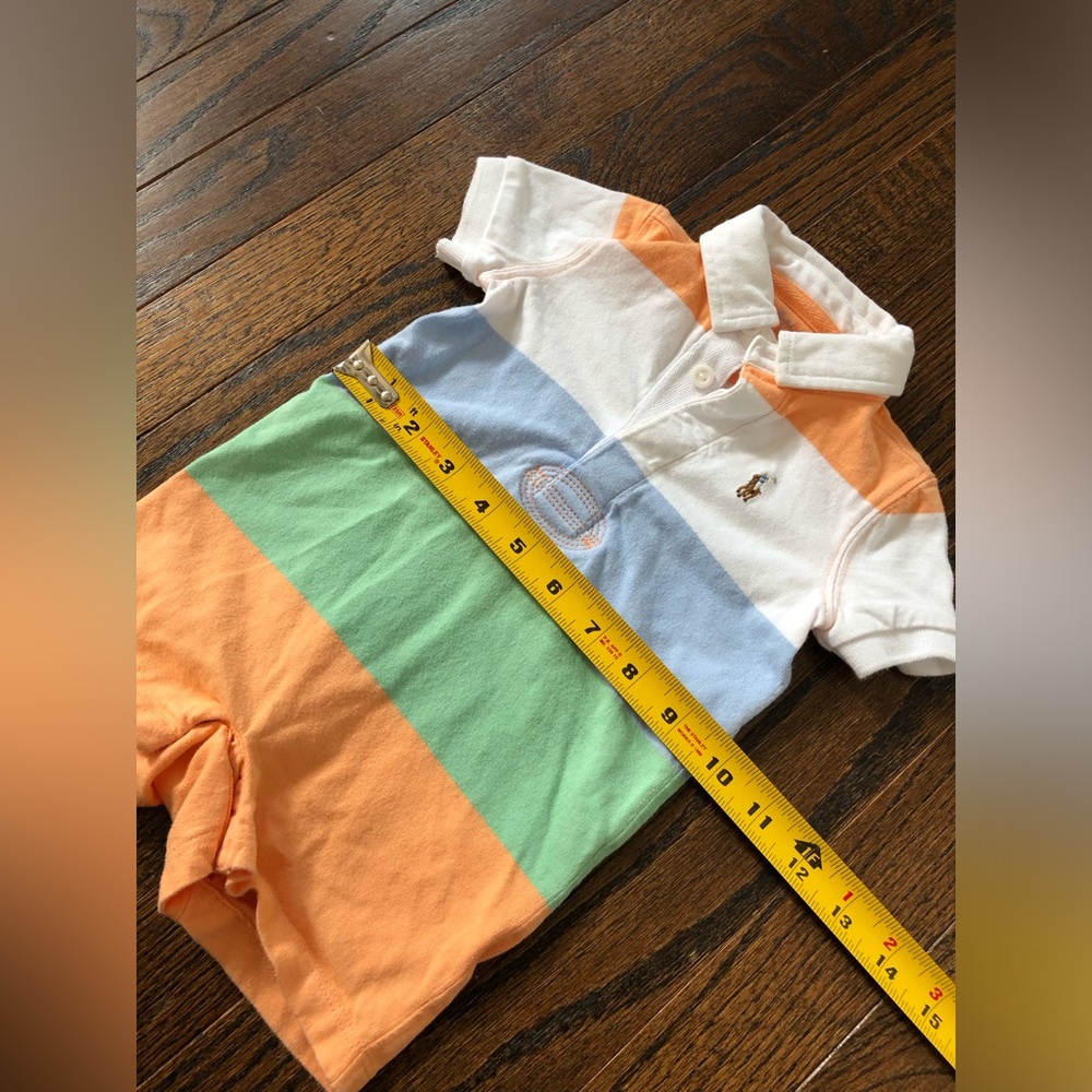 Ralph Lauren Boys 6M Striped Short-Sleeved Polo Rugby Stripe Shortall Romper - Picture 10 of 10